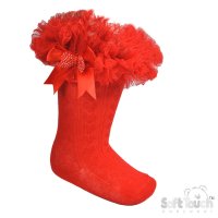 GS218-R: Red Tutu Lace Knee Socks with Bow (6-18 Months)